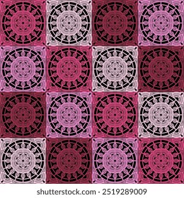 Pattern with crochet granny square with flowers wallpaper handmade decorative art design print