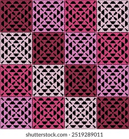 Pattern with crochet granny square with flowers wallpaper handmade decorative art design print