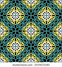 Pattern with crochet granny square with flowers wallpaper handmade decorative art design print