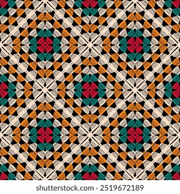 Pattern with crochet granny square with flowers wallpaper handmade decorative art design print