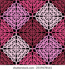 Pattern with crochet granny square with flowers wallpaper handmade decorative art design print