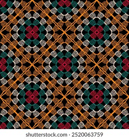 Pattern with crochet granny square with flowers wallpaper handmade decorative art design print