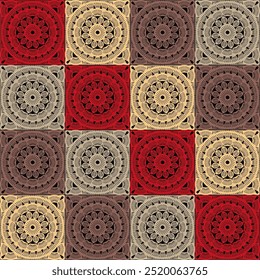 Pattern with crochet granny square with flowers wallpaper handmade decorative art design print