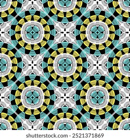 Pattern with crochet granny square with flowers wallpaper handmade decorative art design print