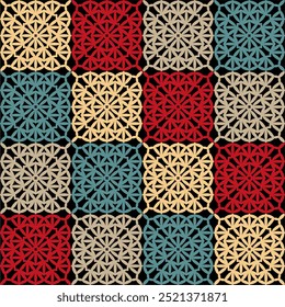 Pattern with crochet granny square with flowers wallpaper handmade decorative art design print