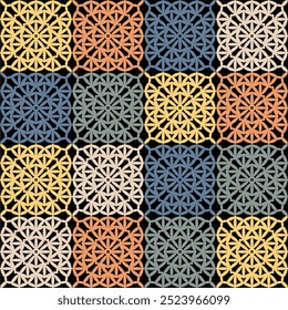 Pattern with crochet granny square with flowers wallpaper handmade decorative art design print	
