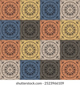 Pattern with crochet granny square with flowers wallpaper handmade decorative art design print	
