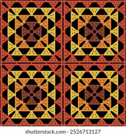 Pattern with crochet granny square with flowers wallpaper handmade decorative art design print	
