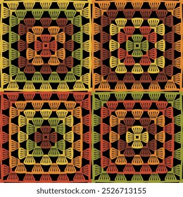 Pattern with crochet granny square with flowers wallpaper handmade decorative art design print	
