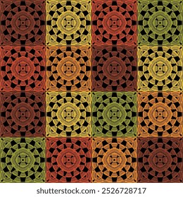 Pattern with crochet granny square with flowers wallpaper handmade decorative art design print	
