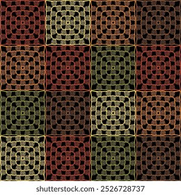 Pattern with crochet granny square with flowers wallpaper handmade decorative art design print	
