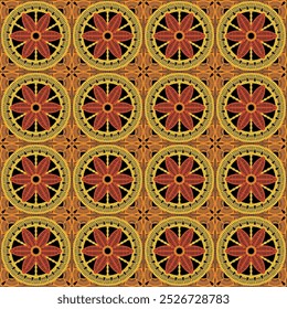 Pattern with crochet granny square with flowers wallpaper handmade decorative art design print	
