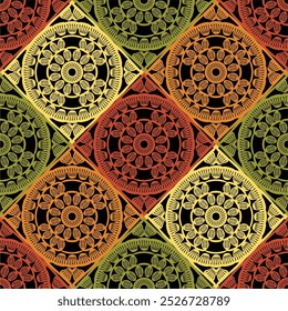 Pattern with crochet granny square with flowers wallpaper handmade decorative art design print	
