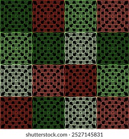 Pattern with crochet granny square with flowers wallpaper handmade decorative art design print	
