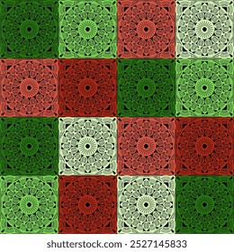 Pattern with crochet granny square with flowers wallpaper handmade decorative art design print	
