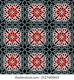 Pattern with crochet granny square with flowers wallpaper handmade decorative art design print	
