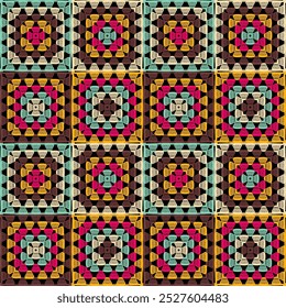 Patrón con crochet granny cuadrado con flores Fondo de pantalla hecho a mano diseño de arte decorativo impresión	
