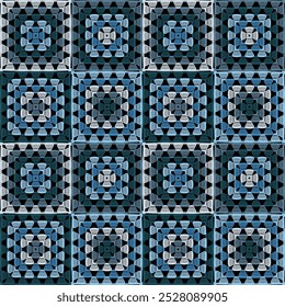 Pattern with crochet granny square with flowers wallpaper handmade decorative art design print	