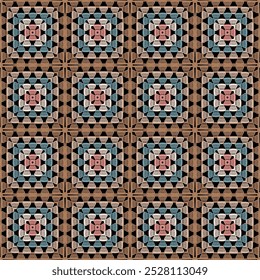 Pattern with crochet granny square with flowers wallpaper handmade decorative art design print	