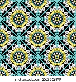 Pattern with crochet granny square with flowers wallpaper handmade decorative art design print	