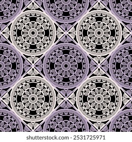 Pattern with crochet granny square with flowers wallpaper handmade decorative art design print	