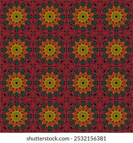 Pattern with crochet granny square with flowers wallpaper handmade decorative art design print	