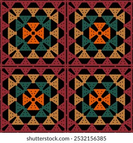 Muster mit Häkeln Granny Quadrat mit Blumen Tapete handgemachte dekorative Kunst Design Print	