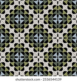 Pattern with crochet granny square with flowers wallpaper handmade decorative art design print	