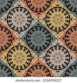 Pattern with crochet granny square with flowers wallpaper handmade decorative art design print	