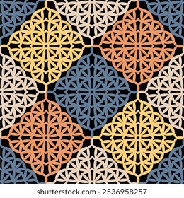 Padrão com quadrado de vovó de crochê com flores papel de parede artesanal arte decorativa design imprimir	