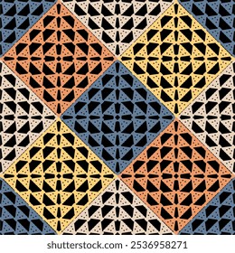 Pattern with crochet granny square with flowers wallpaper handmade decorative art design print	