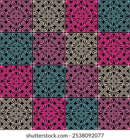 Pattern with crochet granny square with flowers wallpaper handmade decorative art design print	