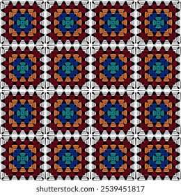 Pattern with crochet granny square with flowers wallpaper handmade decorative art design print	