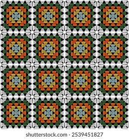 Pattern with crochet granny square with flowers wallpaper handmade decorative art design print	