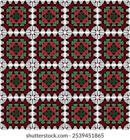 Pattern with crochet granny square with flowers wallpaper handmade decorative art design print	