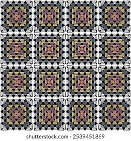 Pattern with crochet granny square with flowers wallpaper handmade decorative art design print	