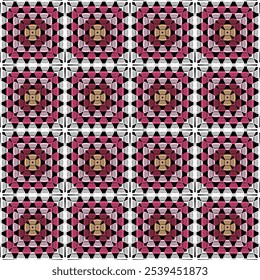 Pattern with crochet granny square with flowers wallpaper handmade decorative art design print	