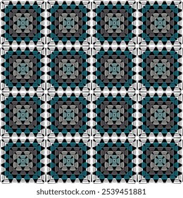 Pattern with crochet granny square with flowers wallpaper handmade decorative art design print	