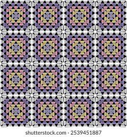 Pattern with crochet granny square with flowers wallpaper handmade decorative art design print	