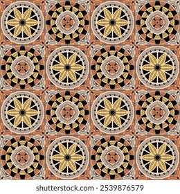 Pattern with crochet granny square with flowers wallpaper handmade decorative art design print	