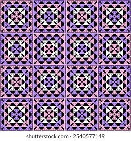 Padrão com quadrado de vovó de crochê com flores papel de parede artesanal arte decorativa design imprimir	