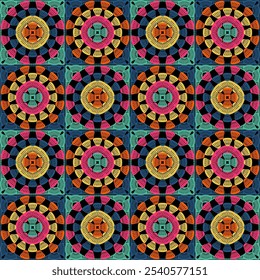 Padrão com quadrado de vovó de crochê com flores papel de parede artesanal arte decorativa design imprimir	