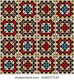 Muster mit Häkeln Granny Quadrat mit Blumen Tapete handgemachte dekorative Kunst Design Print	