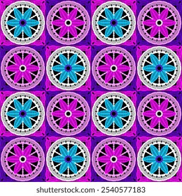 Pattern with crochet granny square with flowers wallpaper handmade decorative art design print	