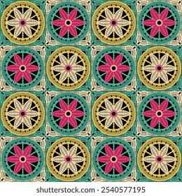 Padrão com quadrado de vovó de crochê com flores papel de parede artesanal arte decorativa design imprimir	