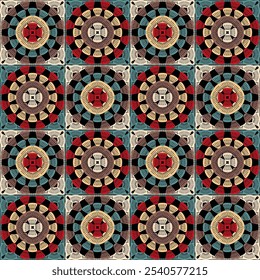 Pattern with crochet granny square with flowers wallpaper handmade decorative art design print	
