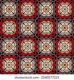 Pattern with crochet granny square with flowers wallpaper handmade decorative art design print	