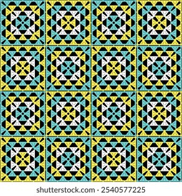 Pattern with crochet granny square with flowers wallpaper handmade decorative art design print	