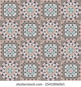 Pattern with crochet granny square with flowers wallpaper handmade decorative art design print	