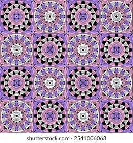 Pattern with crochet granny square with flowers wallpaper handmade decorative art design print	